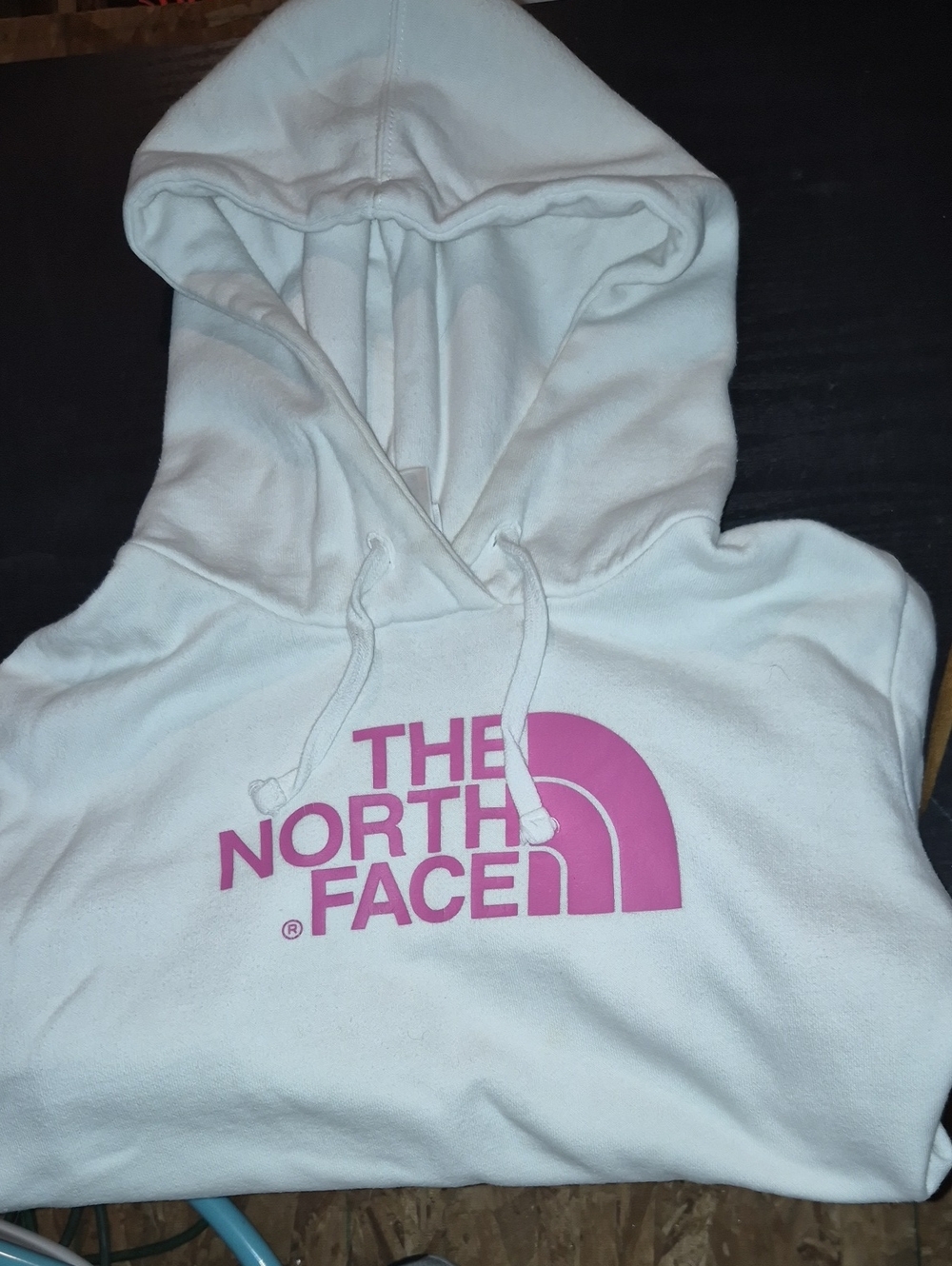 The North Face White Hoodie with Pink Logo Print